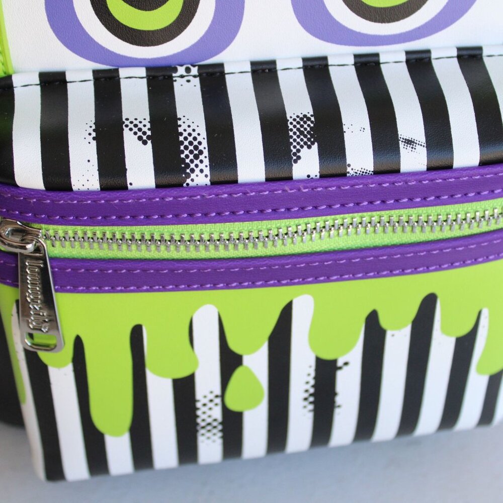 Loungefly Beetlejuice Backpack, New With Tags, Green and Purple, Pockets - Picture 5 of 12